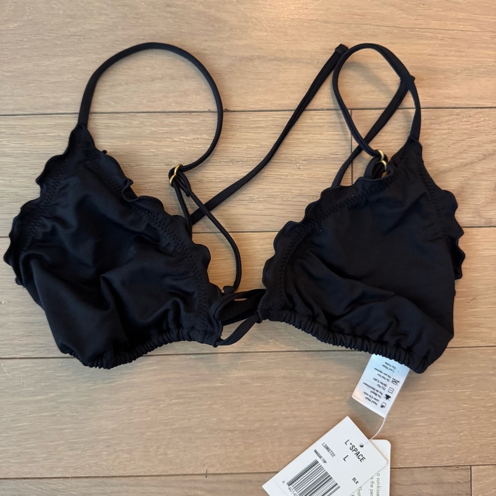 L Space Maggie Black Ruffled Bikini Top